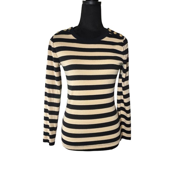J.Crew Perfect Fit Striped Top Gold Button Shoulder Nautical Long Sleeve - Picture 1 of 10